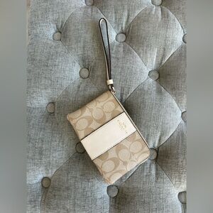 Coach Tan and Cream Signature Wristlet